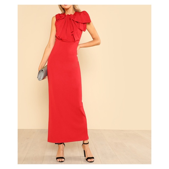 MBM Unlimited Dresses & Skirts - Red Statement Bow Sheath Maxi Dress